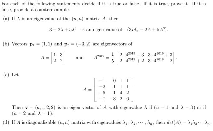 Solved For each of the following statements decide if it is | Chegg.com