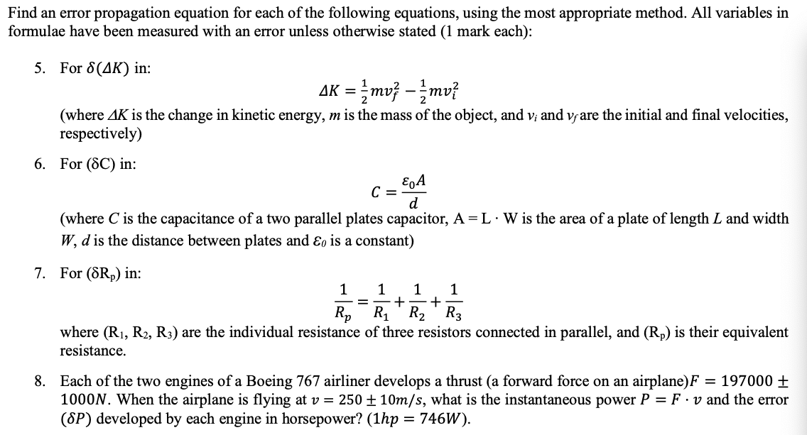 Solved Find An Error Propagation Equation For Each Of The | Chegg.com