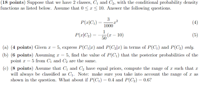 (18 points) Suppose that we have 2 classes, C1 and | Chegg.com
