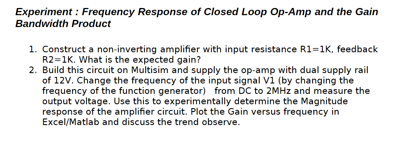 Solved Experiment: Frequency Response of Closed Loop Op-Amp | Chegg.com