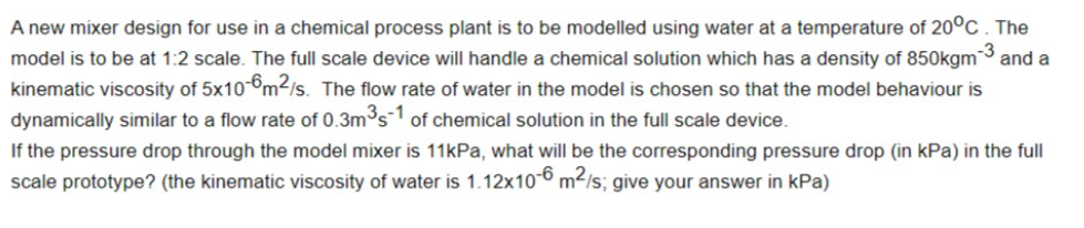 Solved A New Mixer Design For Use In A Chemical Process 