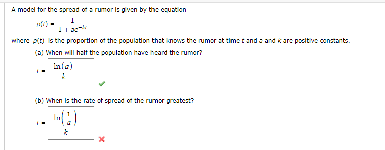 Solved 1 1 + ae-kt A model for the spread of a rumor is | Chegg.com