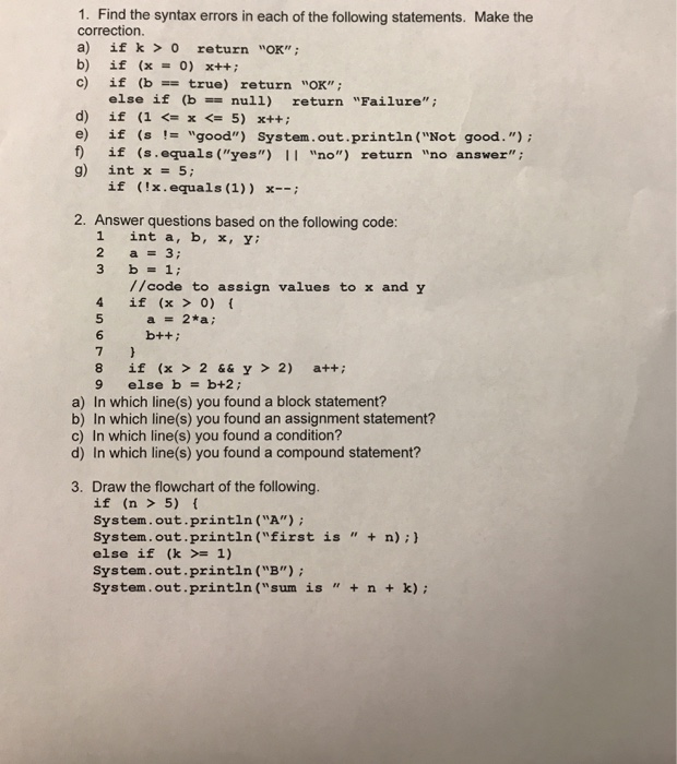 Solved 1. Find the syntax errors in each of the following | Chegg.com