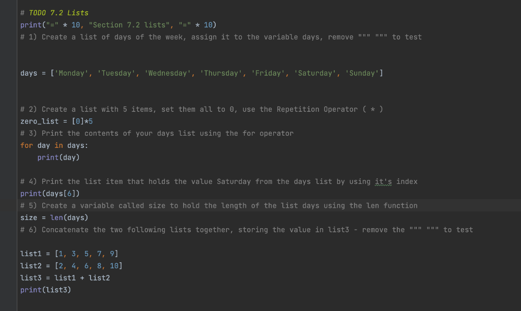 Solved # TODO 7.5 List Methods and Useful Built-in Functions | Chegg.com