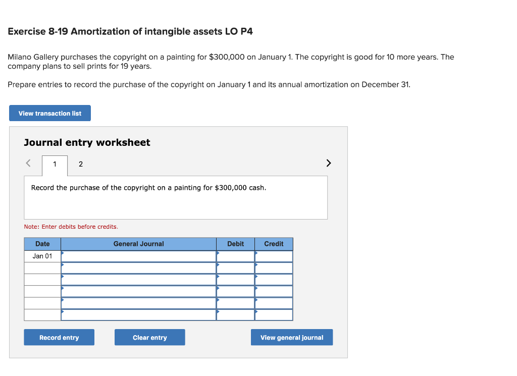 Solved Exercise 8 19 Amortization Of Intangible Assets Lo P4 7554