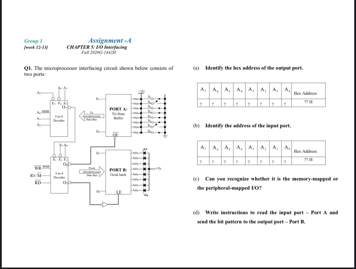 Q1 The microprocessor interfacing circuit shown Circuit Diagram