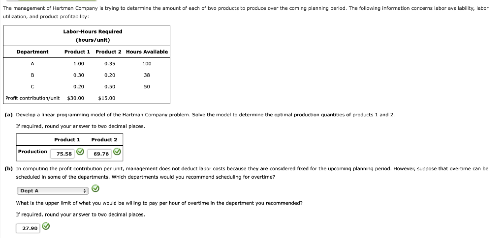 Solved The management of Hartman Company is trying to | Chegg.com