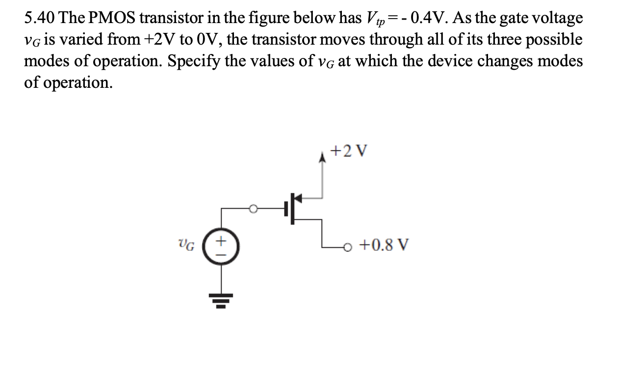 Solved > 5.40 The PMOS transistor in the figure below has | Chegg.com