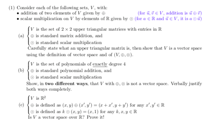 Solved (1) Consider each of the following sets, V, with: • | Chegg.com