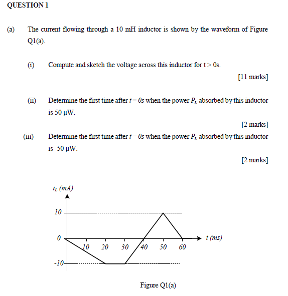 Solved QUESTION 1 The current flowing through a 10 mH | Chegg.com