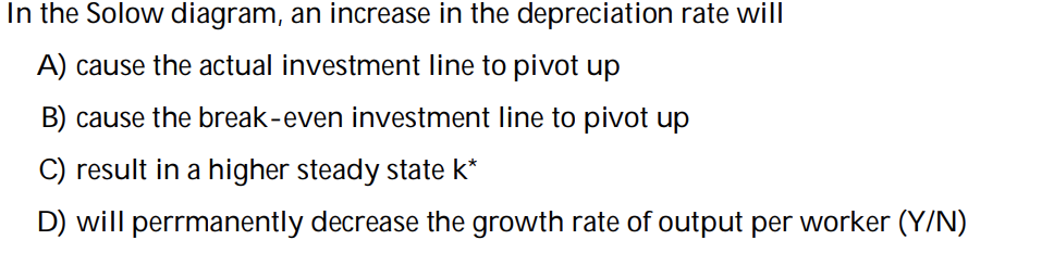 Solved In the Solow diagram, an increase in the depreciation | Chegg.com