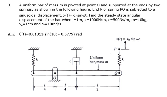 Solved A uniform bar of mass m is pivoted at point o and | Chegg.com