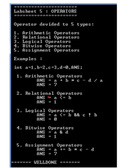Solved Labs heet 5 : OPERATORS ====================== | Chegg.com