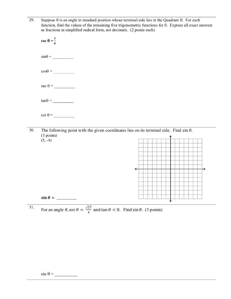 Solved 29 Suppose is an angle in standard position whose | Chegg.com