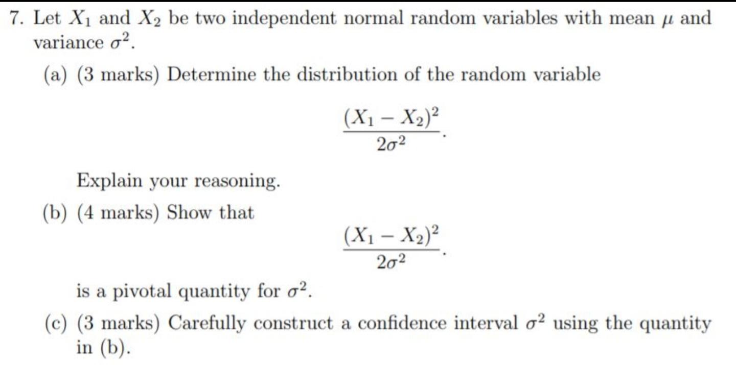 Solved 7. Let X1 and X, be two independent normal random | Chegg.com