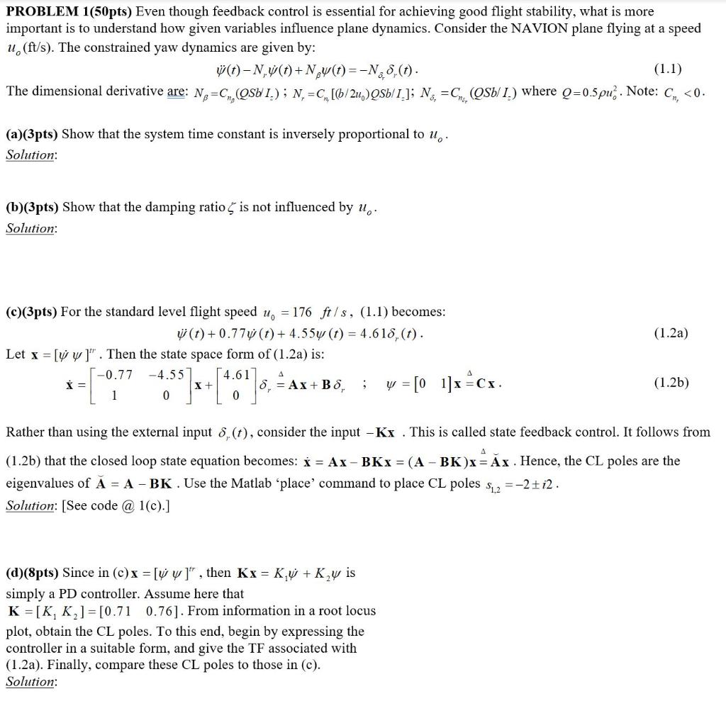 Problem 1 50pts Even Though Feedback Control Is E Chegg Com