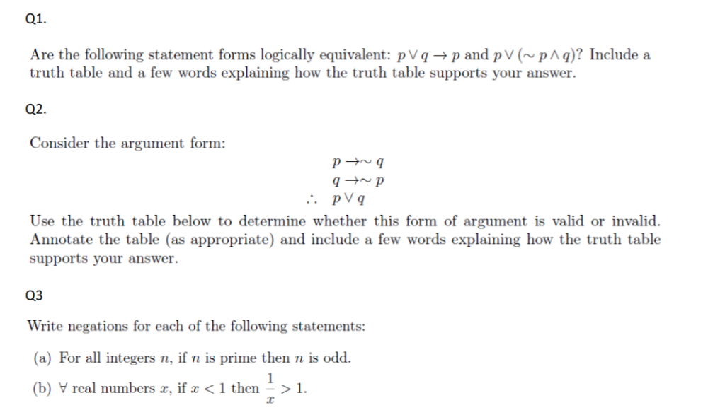 Solved Q1 Are The Following Statement Forms Logically Eq Chegg Com