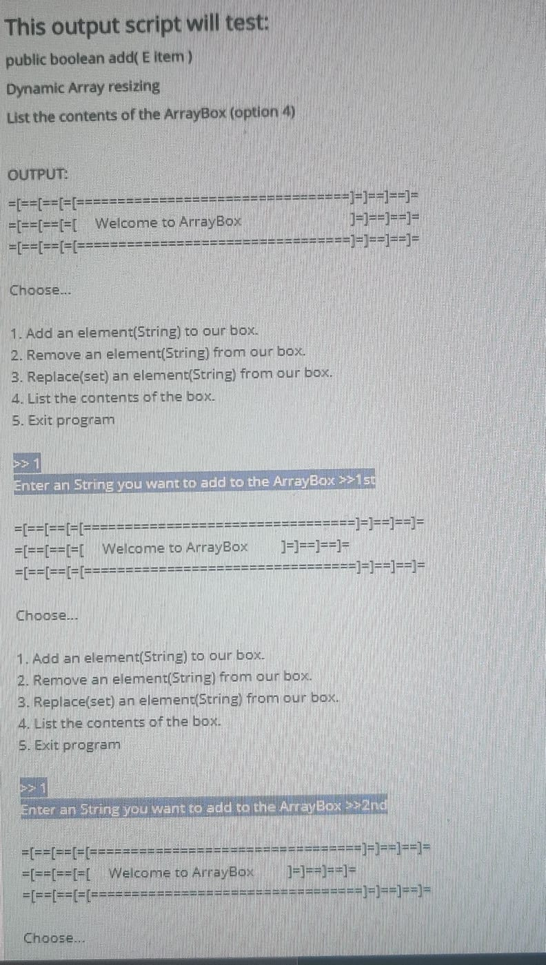 Solved Create a generic class called ArrayBox that uses an | Chegg.com