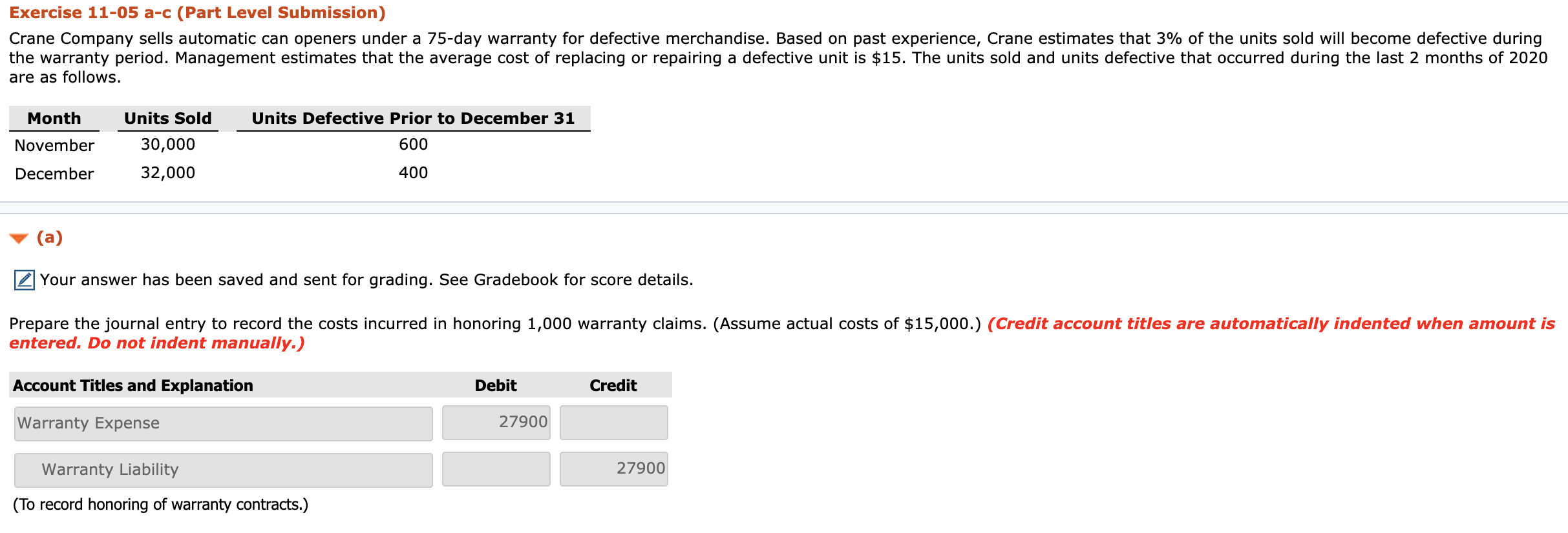 Solved Exercise 11-05 a-c (Part Level Submission) Crane | Chegg.com