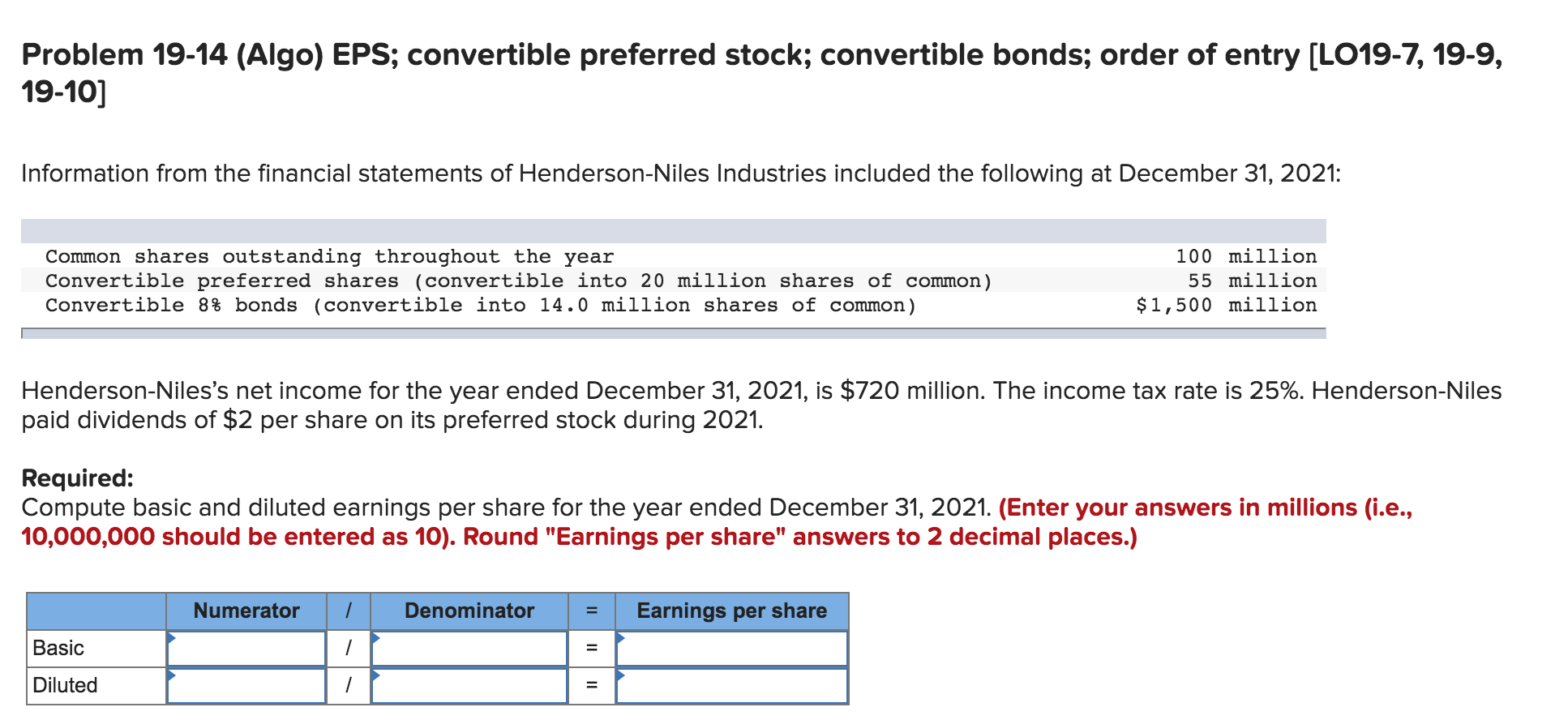 Solved Problem 19-14 (Algo) EPS; Convertible Preferred | Chegg.com