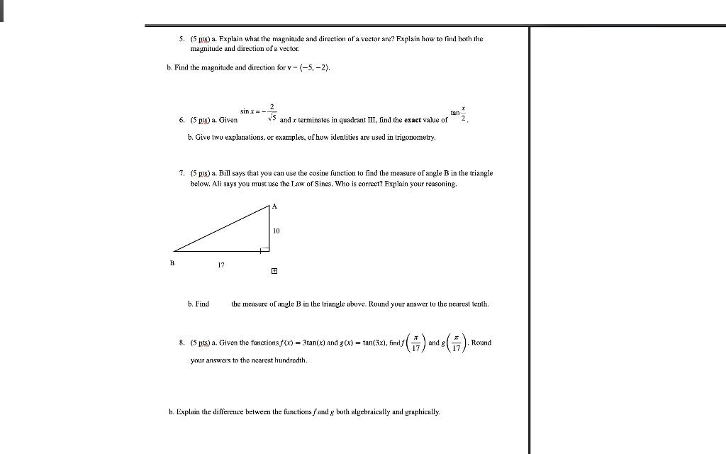 Solved 5. (5 pts) a Explain what the magnitude and direction | Chegg.com