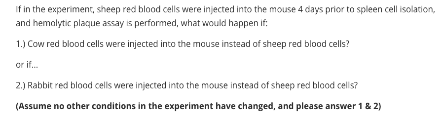 Solved If in the experiment, sheep red blood cells were | Chegg.com