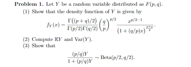 Solved 2p 2 1 P Problem 1 Let Y Be A Random Variable Chegg Com