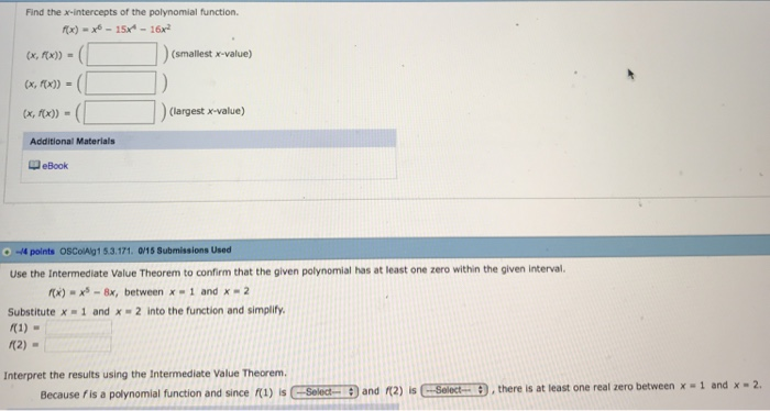 Solved Find The T-intercepts Of The Polynomial Function. 