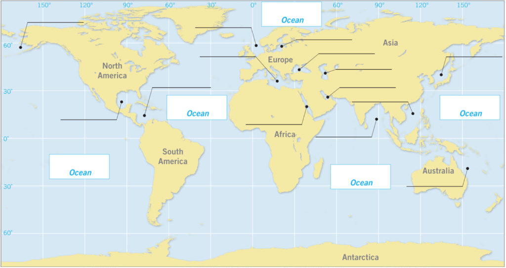 Babosa de mar tienda Aplicando map of world bodies of water bobina ...