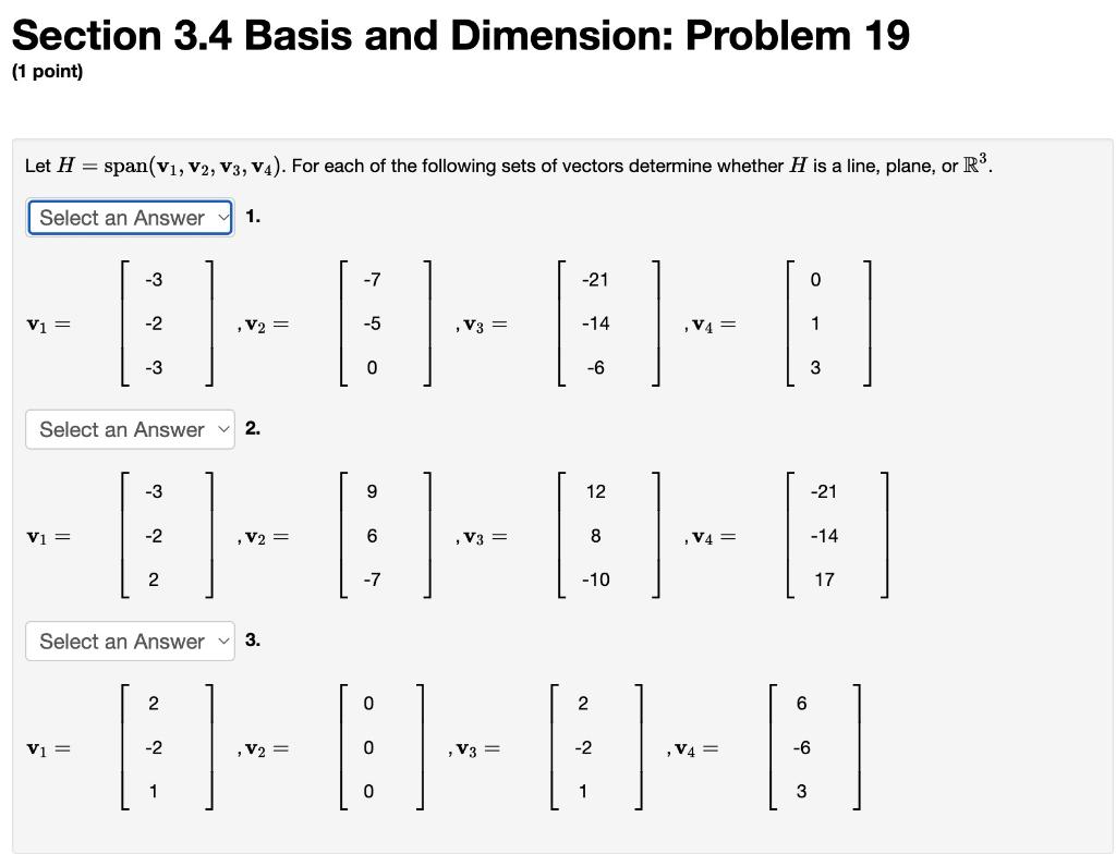 Solved Select An AnswerSection 3.4 Basis And Dimension: | Chegg.com