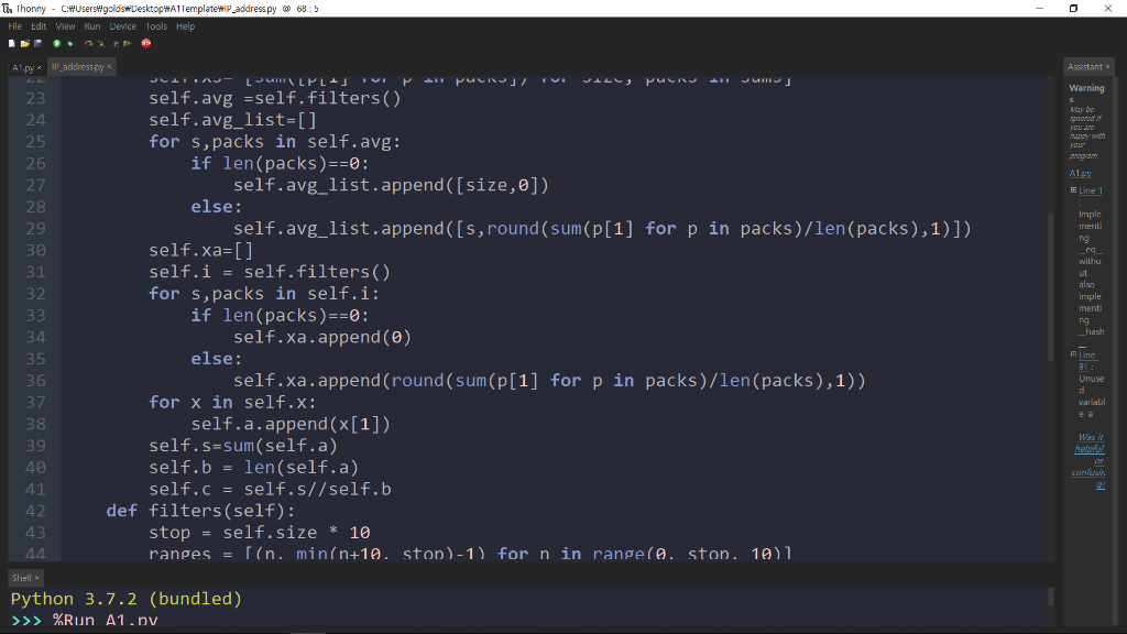 python 3 Design a class named A1 to read input text | Chegg.com