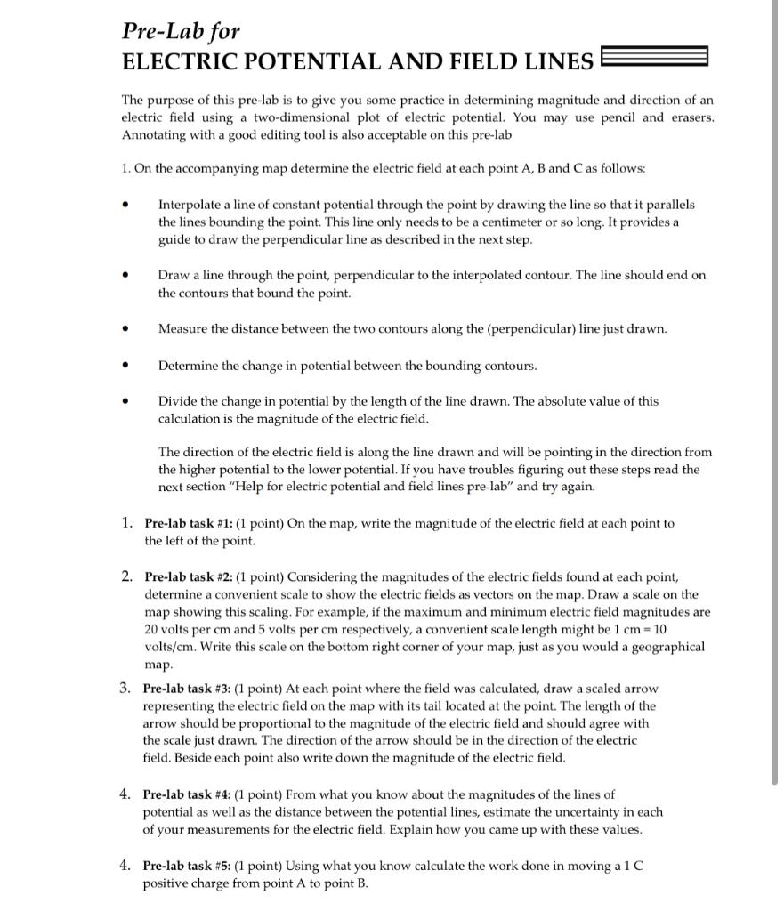 Solved Pre Lab For Electric Potential And Field Lines The Chegg