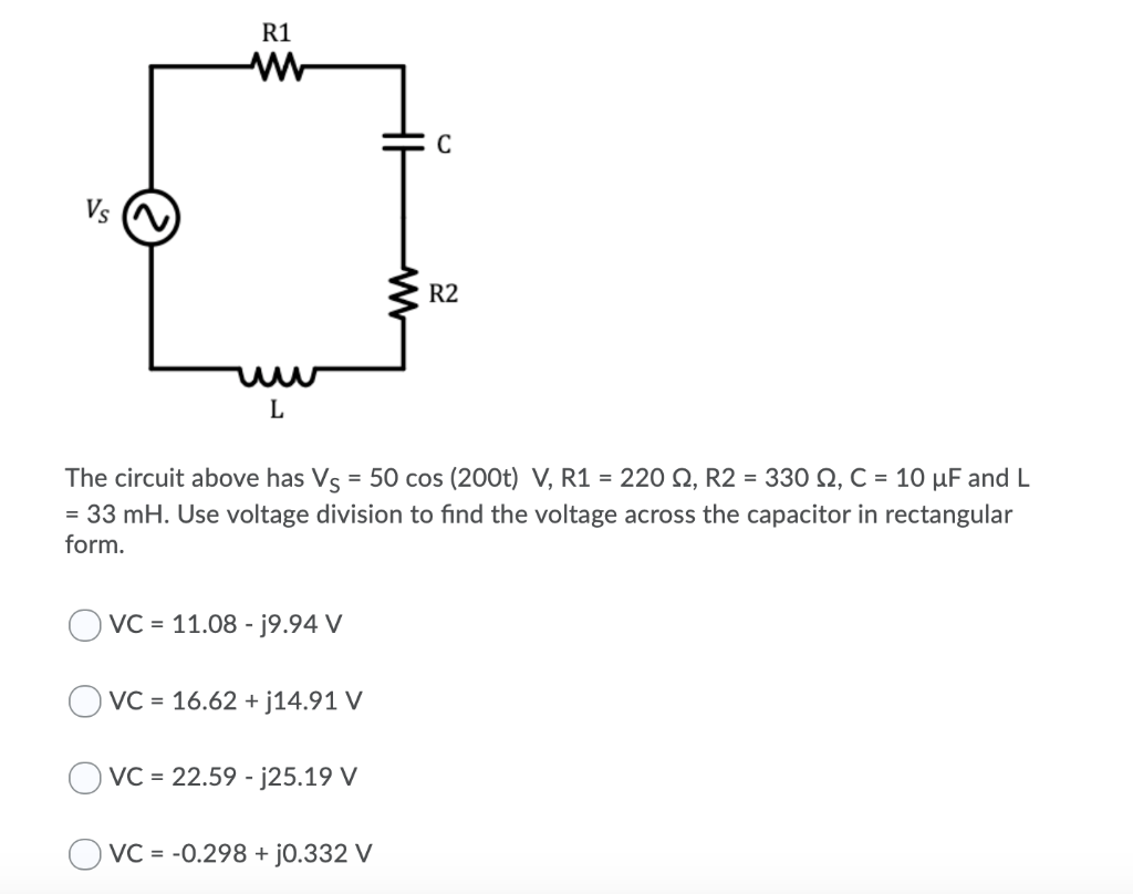 Solved The Circuit Above Has Vs 50 Cos 0t V R1 2 Chegg Com