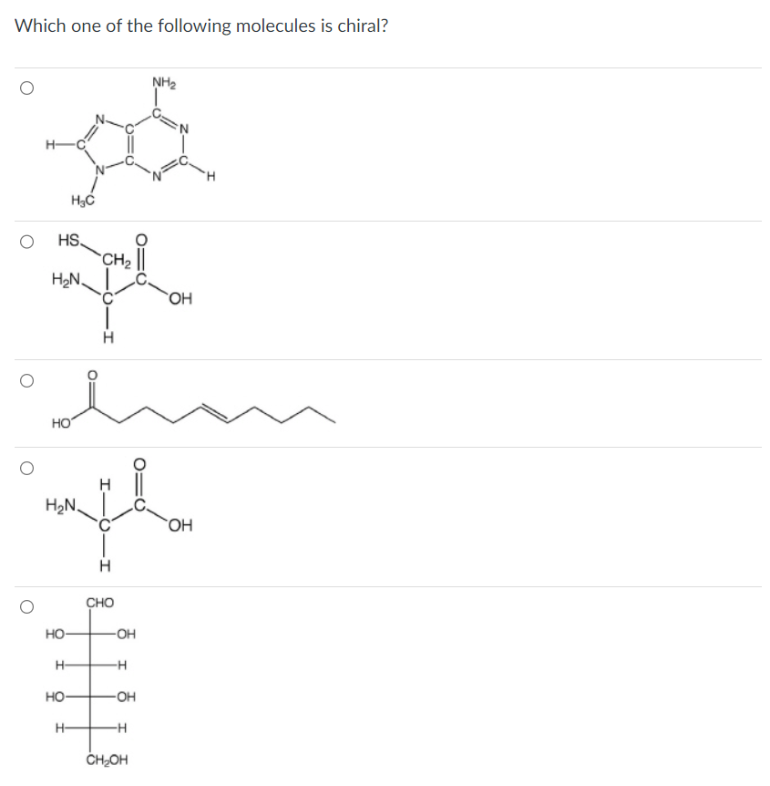 Solved Which One Of The Following Molecules Is Chiral? | Chegg.com