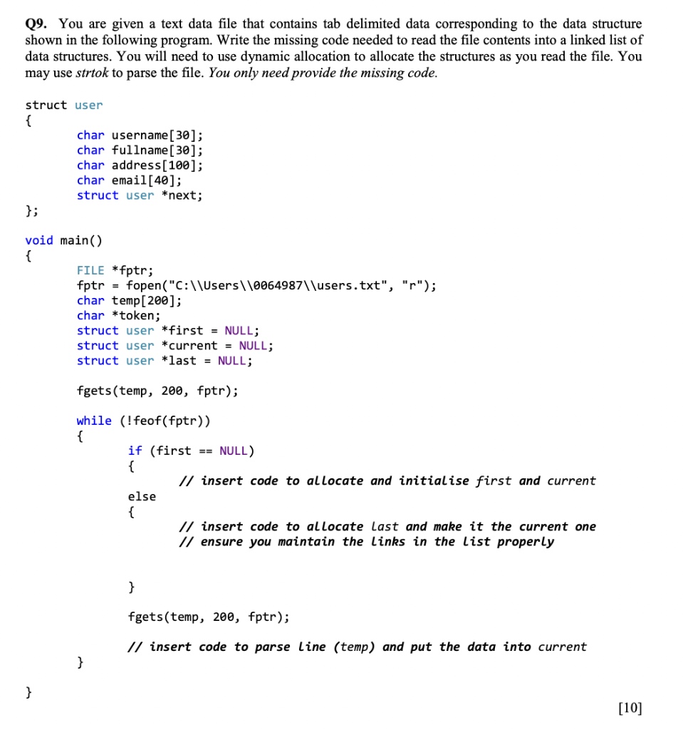 Solved Q9. You are given a text data file that contains tab | Chegg.com