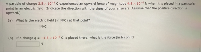 Solved A particle of charge 2.5 x 10-8 C experiences an | Chegg.com