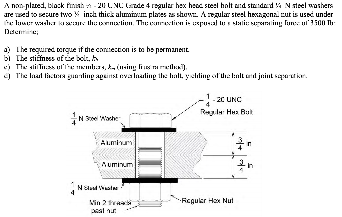 Solved A Non Plated Black Finish 1 4 Unc Grade 4 Re Chegg Com