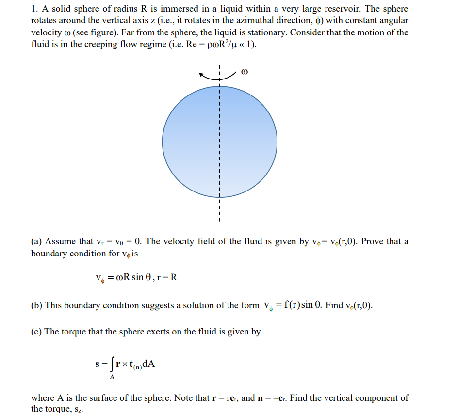 1. A solid sphere of radius R is immersed in a liquid | Chegg.com