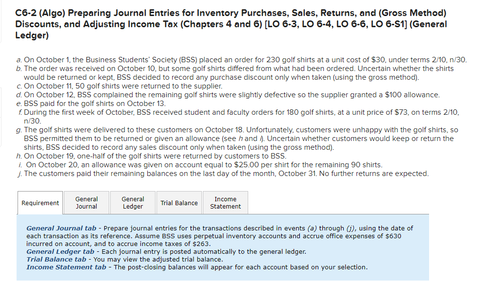 C6-2 (Algo) Preparing Journal Entries for Inventory | Chegg.com