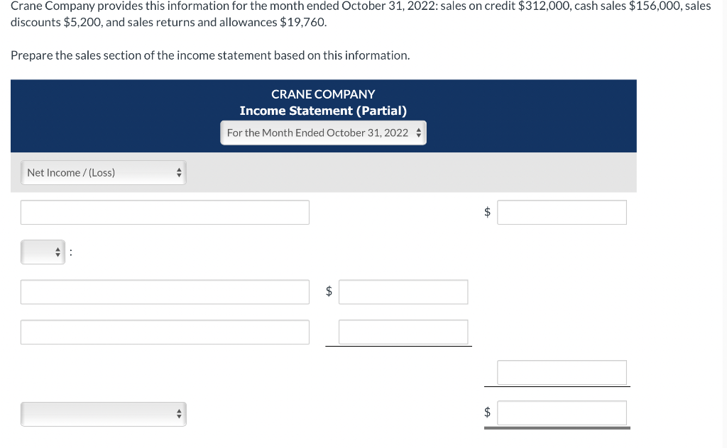 Solved Crane Company provides this information for the month