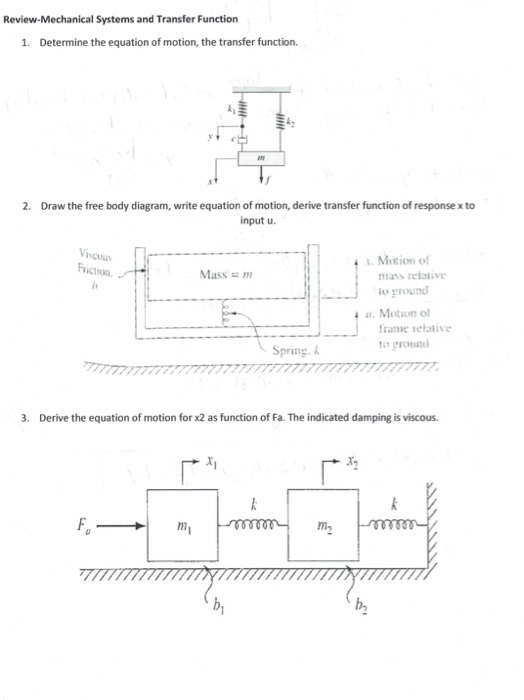 Solved Review-Mechanical Systems and Transfer Function 1. | Chegg.com