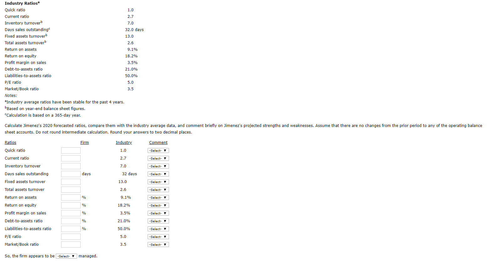 Solved Comprehensive Ratio Analysis The Jimenez