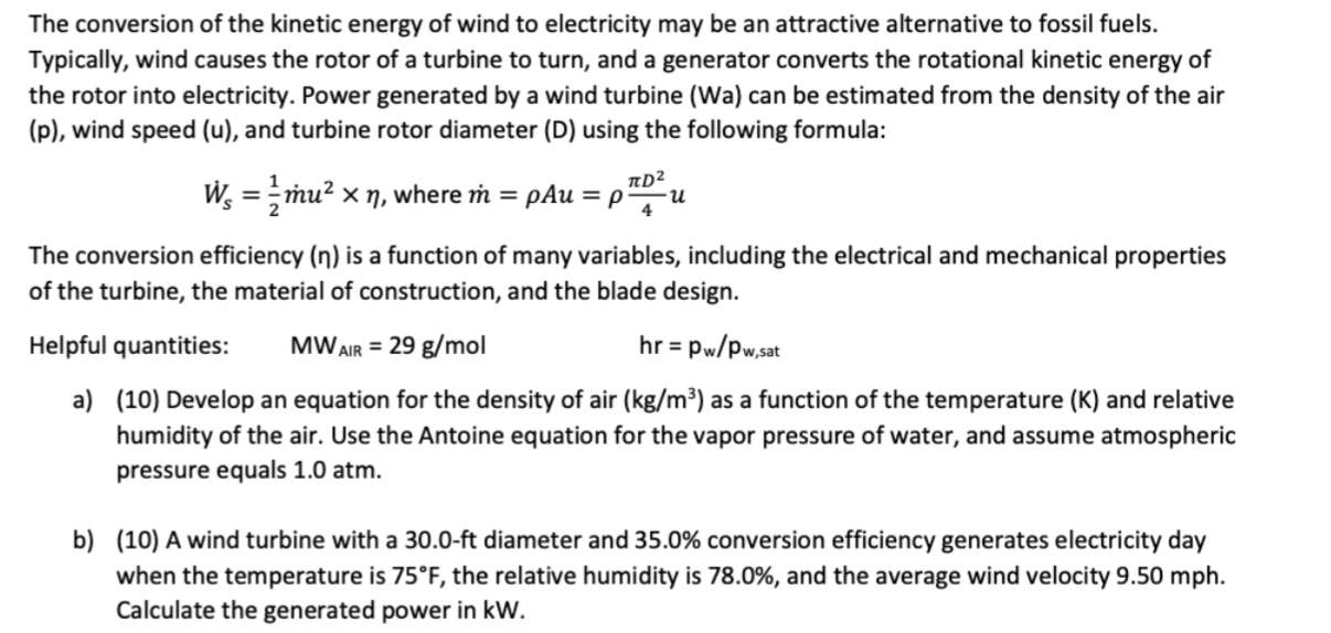 Solved TD2 น 4 The conversion of the kinetic energy of wind | Chegg.com