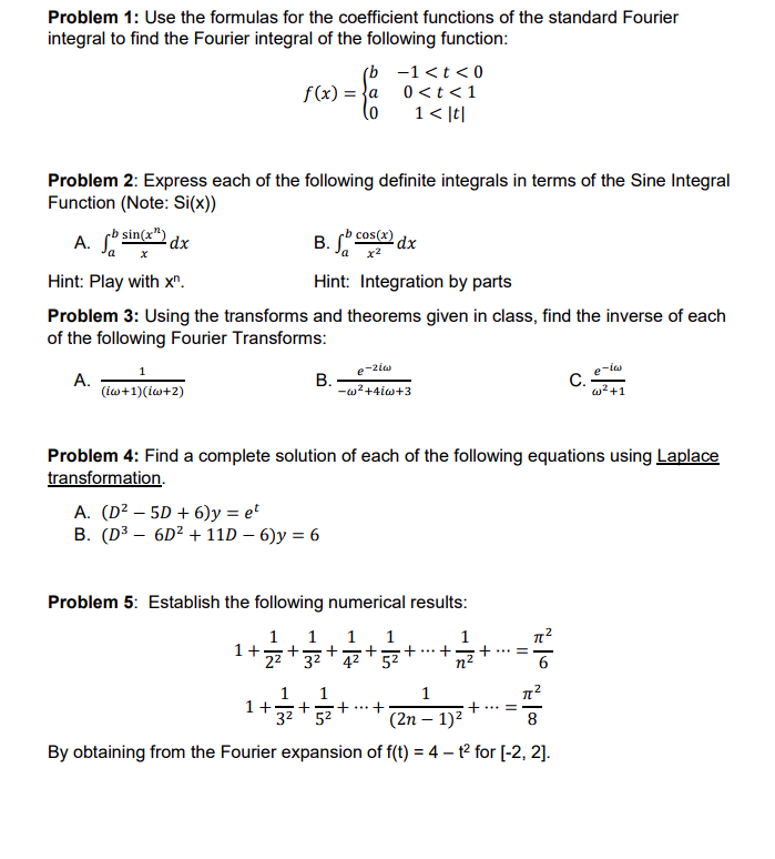 Solved Problem 1: Use The Formulas For The Coefficient 