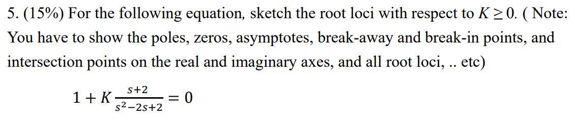 Solved 5. (15%) For the following equation, sketch the root | Chegg.com