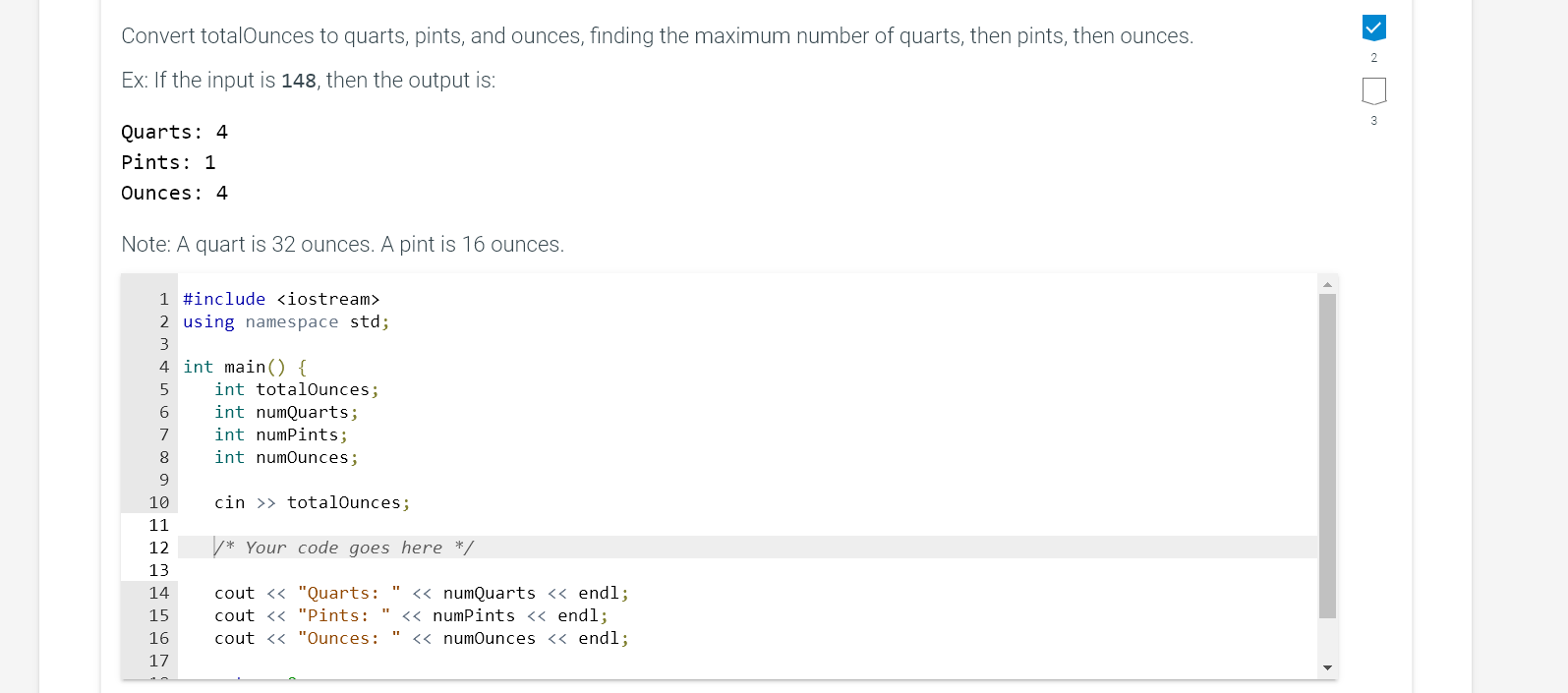 Solved Convert TotalOunces To Quarts Pints And Ounces Chegg