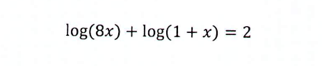 Solved log(8x)+log(1+x)=2 | Chegg.com