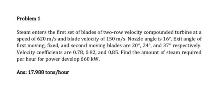 Solved Problem 1 Steam Enters The First Set Of Blades Of | Chegg.com