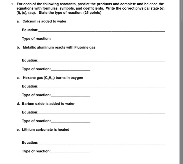 Solved For each of the following reactants, predict the | Chegg.com