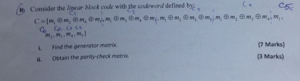 Solved /ts Consider the linear block code with the codeword | Chegg.com